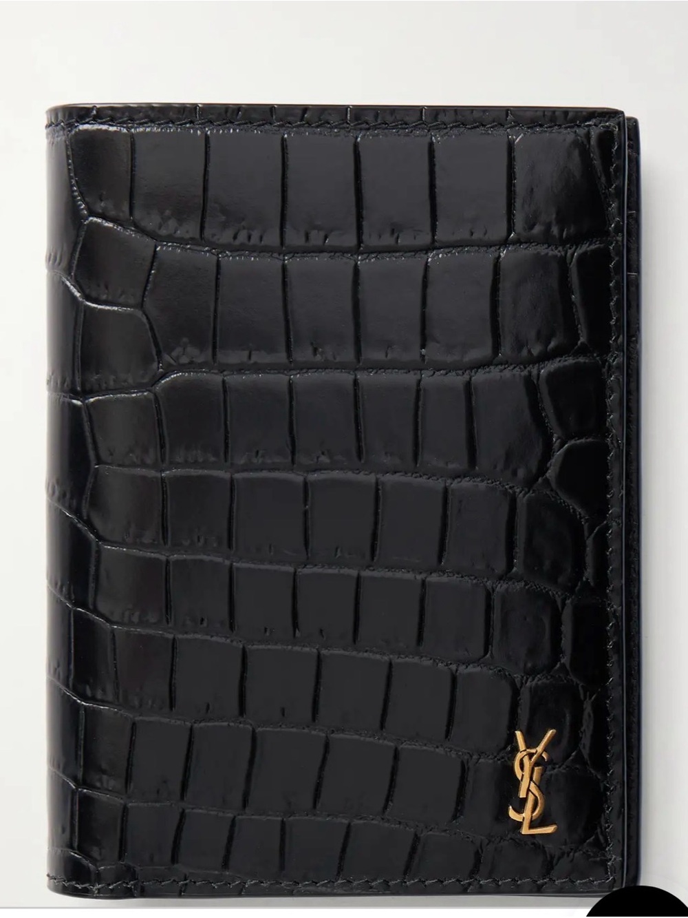 Saint Laurent Black Croc-Embossed Leather Bifold Wallet with Gold YSL
